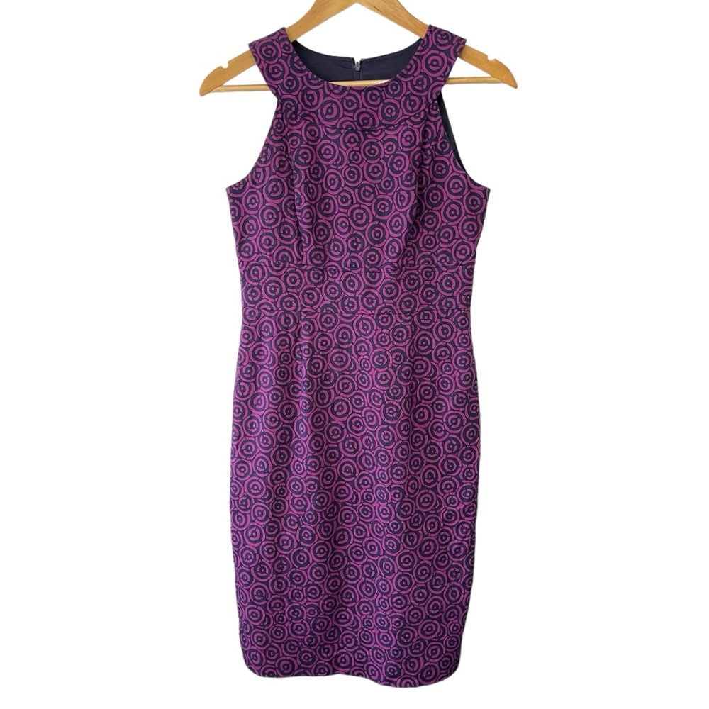 ADRIANNA PAPELL Sleeveless Dress Women’s 4 Purple/Navy Circle Print Lined